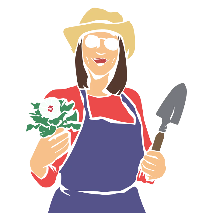 Illustration: Frau mit Pflanzen im Arm vor dunkelblauem Hintergrund
